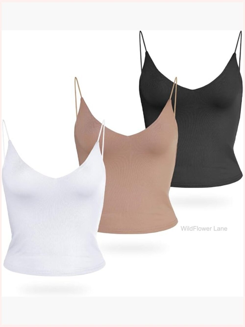 Women's Double Layer Crop Tank Top Deep V Neck Cami Spaghetti Strap Summer